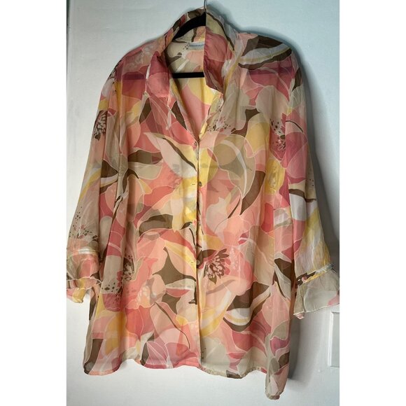 Alfred Dunner Women’s 22W Sheer Floral Blouse Fall Layering Top Cottagecore Fair - Picture 1 of 7